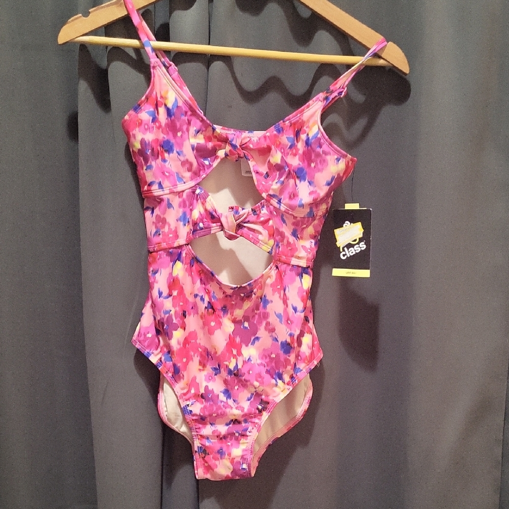 Girls Colorful Cutout Swimsuit